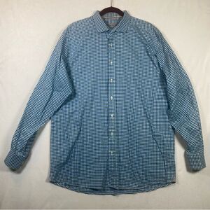 Scott James Long Sleeve Button Down Blue Green White Plaid Shirt Size XL